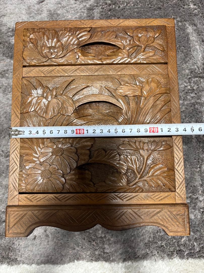 昭和レトロ　小箪笥　引き出し　3段　和家具 日光彫？軽井沢彫？