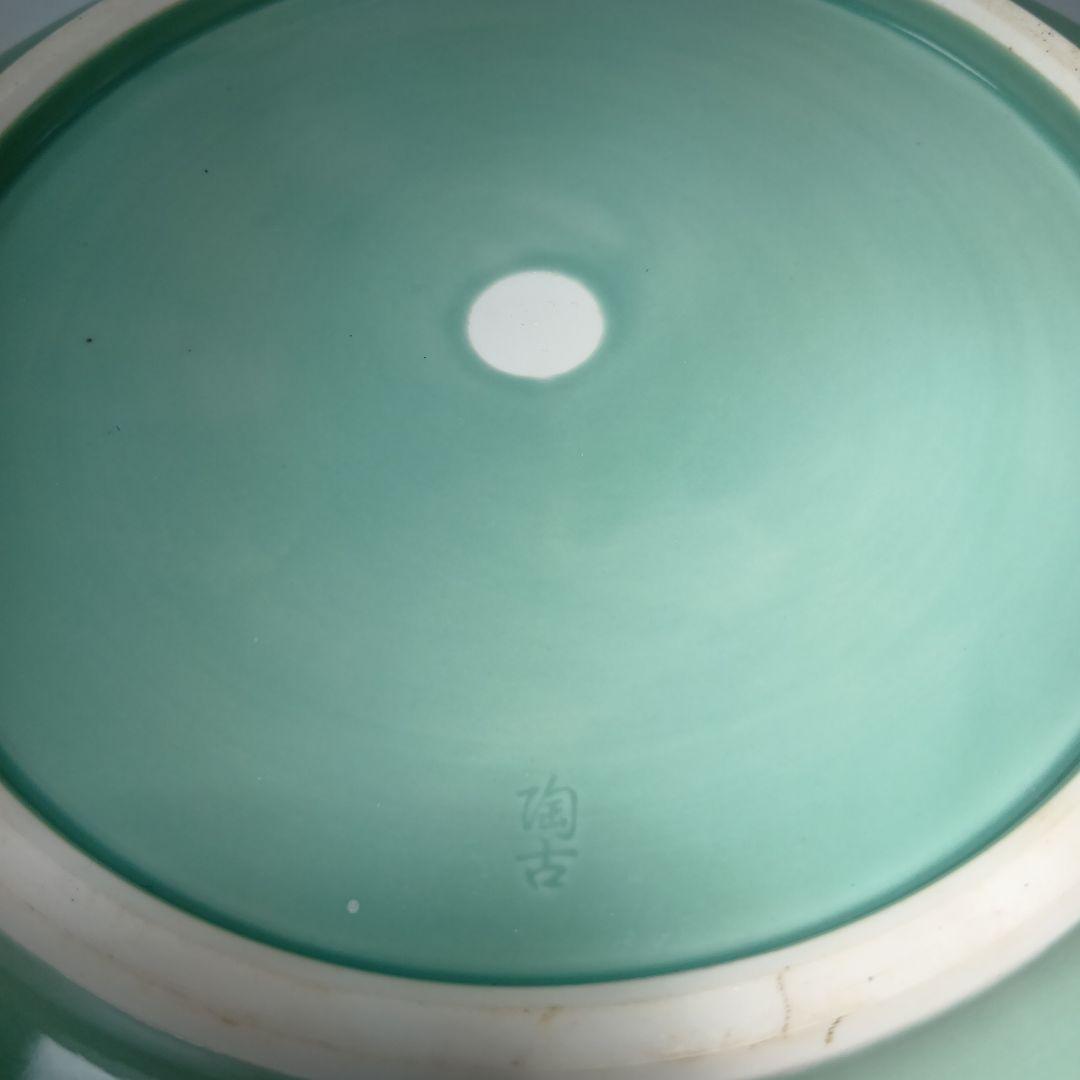 茶道具　飛青磁平水指　(陶古)造　紙箱