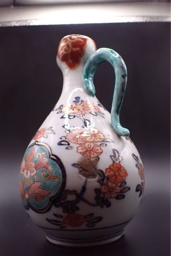 【金継ぎ用】徳利 古伊万里 金彩赤絵 桜尽くしの図 骨董品 アンティーク（黄③）