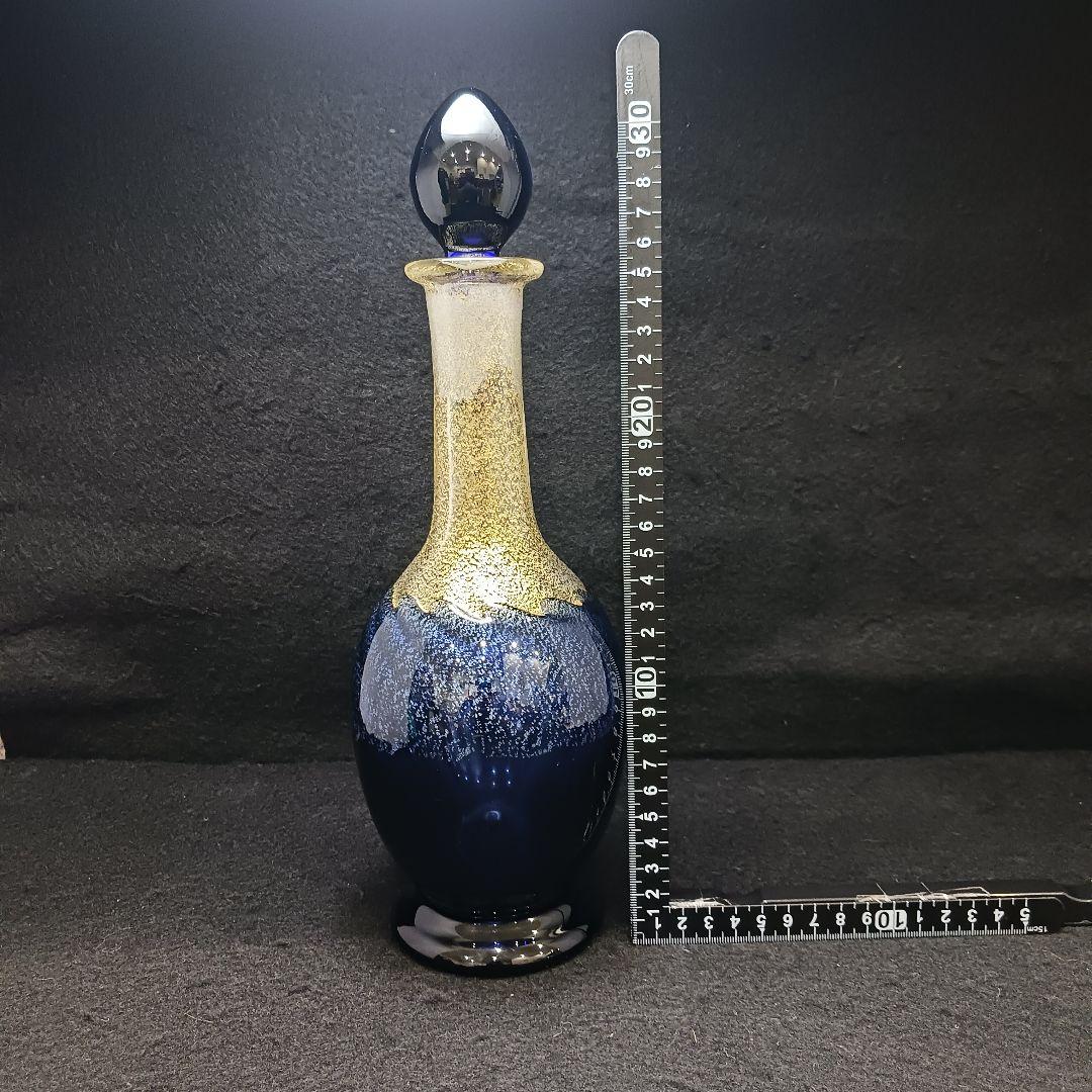 y2878 ベネチアンガラス 多層ブルー金彩ガラス デキャンタ 高さ31.5㎝