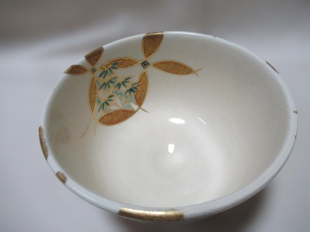 京焼　山川巌造　茶碗　破七宝四君子絵　共箱