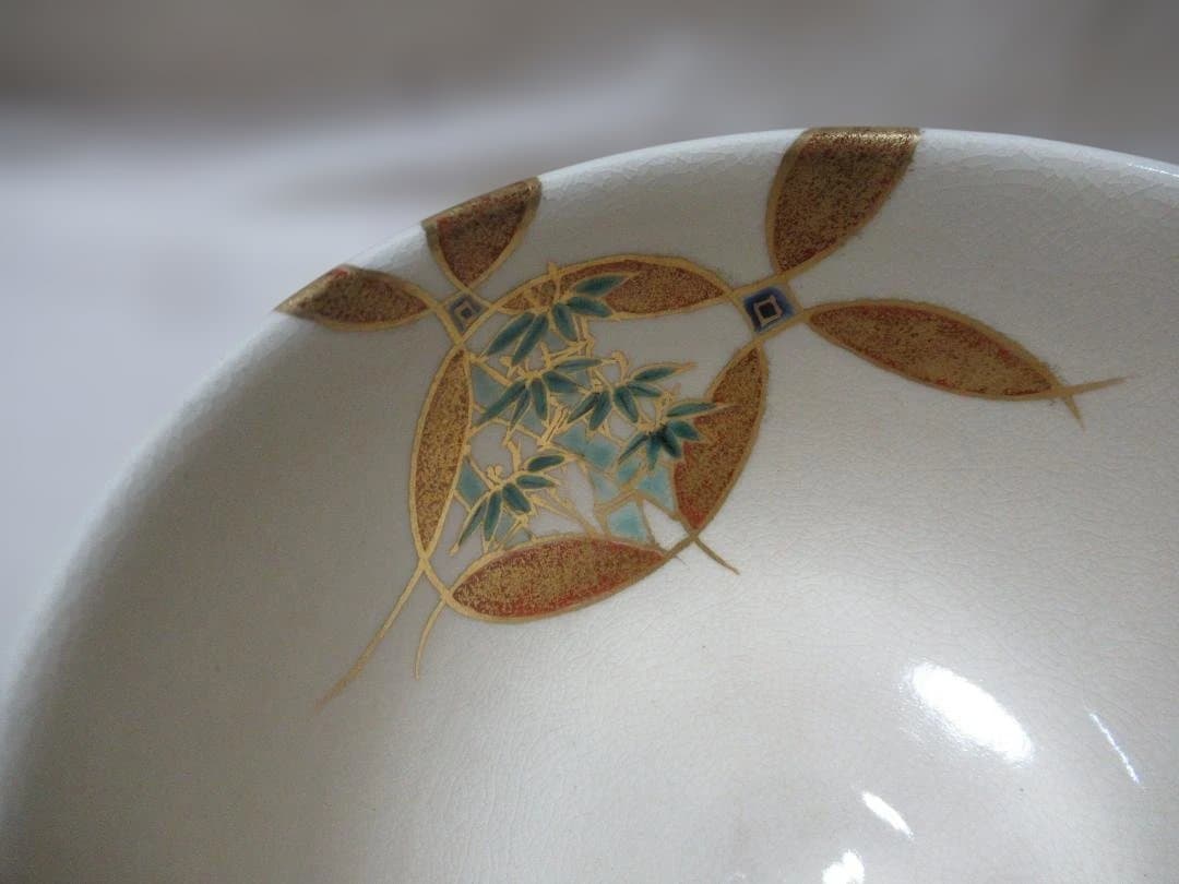 京焼　山川巌造　茶碗　破七宝四君子絵　共箱