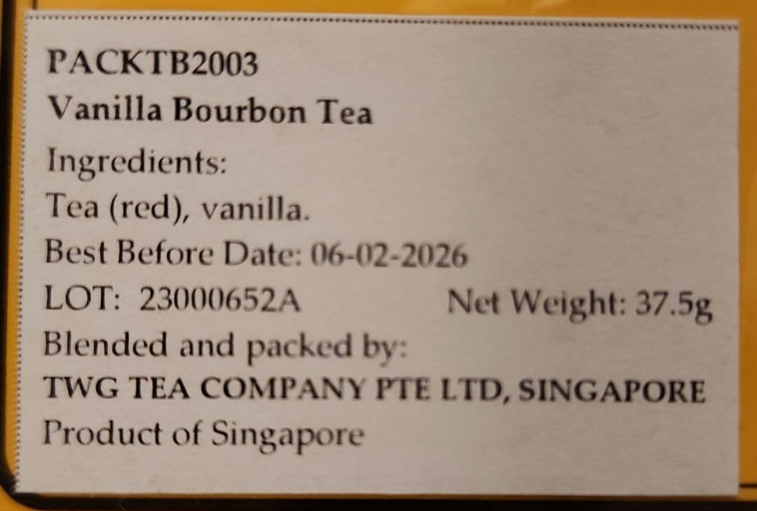TWG TEA VANILLA BOURBON TEA 1箱