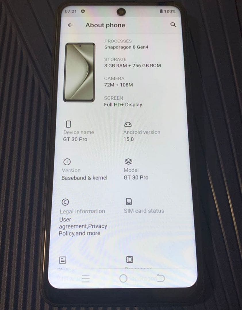 未使用ブラックAndroidスマートフォンGT30 Pro 8GB/256GB