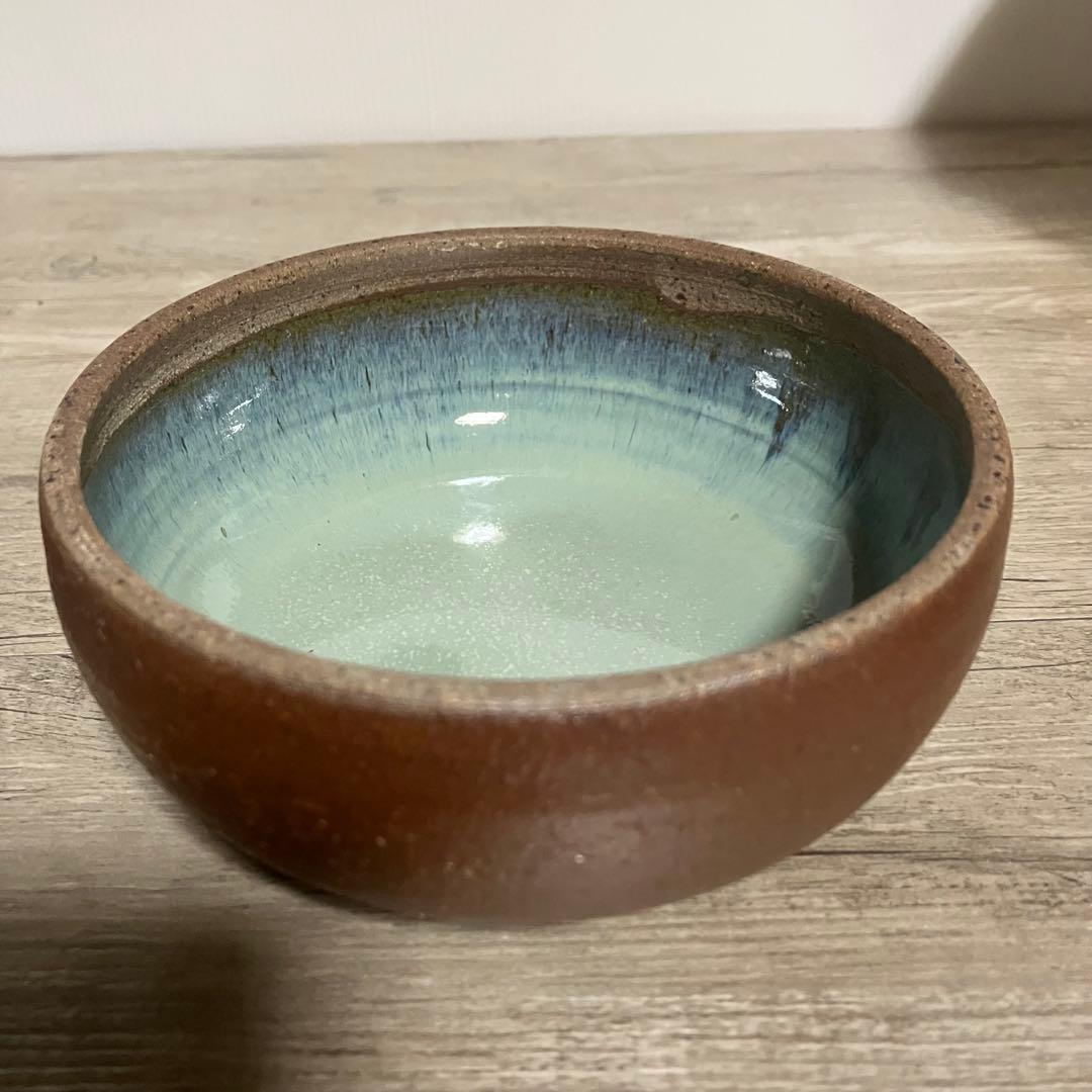 D-4 【趣のある一品】和食器 蓋付き 菓子器 菓子鉢 釉薬 瑠璃色/茶 陶器