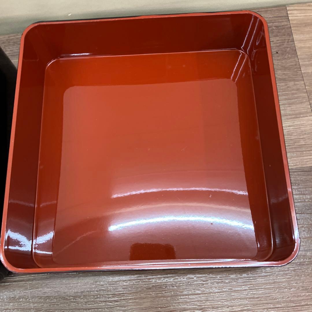 E-2 高級 漆器 三段重箱 松鶴 蒔絵 黒内朱 縁起物 お正月 おせち レトロ