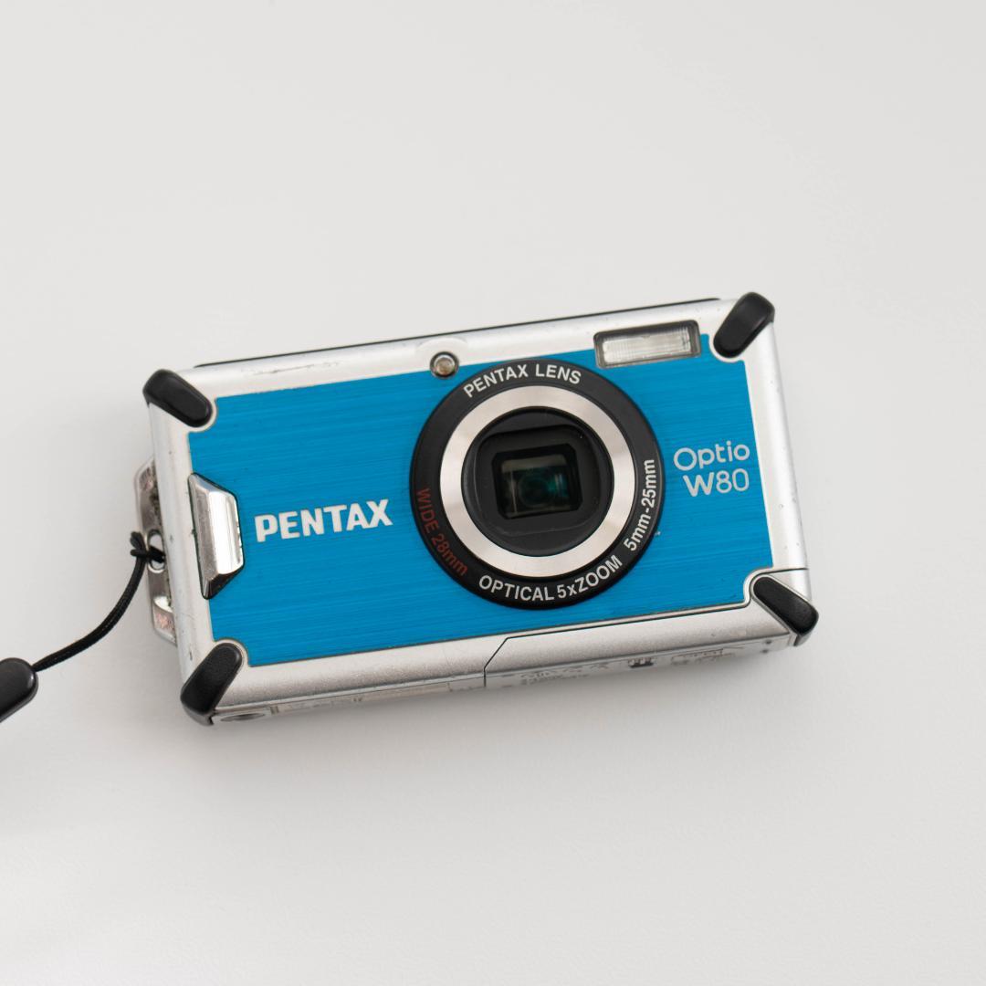 【防水カメラ】PENTAX optio W80 ブルー 動作確認済 スマホ転送