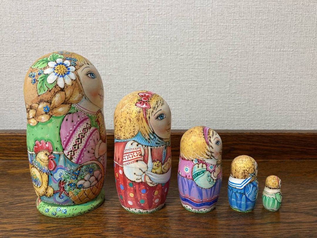 ロシア雑貨☆イースター ウッドバーニング マトリョーシカ(5P)パスハ ミラ作