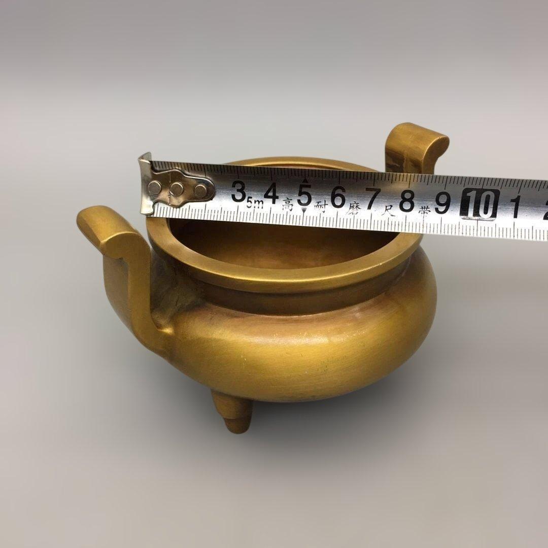 双耳 官帽 銅香炉 真鍮 三足 香道 供卓 復古 置物 工芸品 2持ち手 3脚
