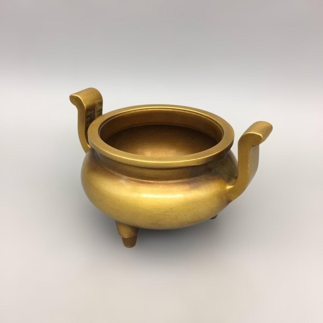 双耳 官帽 銅香炉 真鍮 三足 香道 供卓 復古 置物 工芸品 2持ち手 3脚