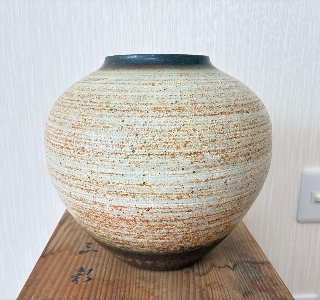 【新品・木箱付】信楽焼 花瓶 伝統工芸品 フラワーベース (23cm×18cm)