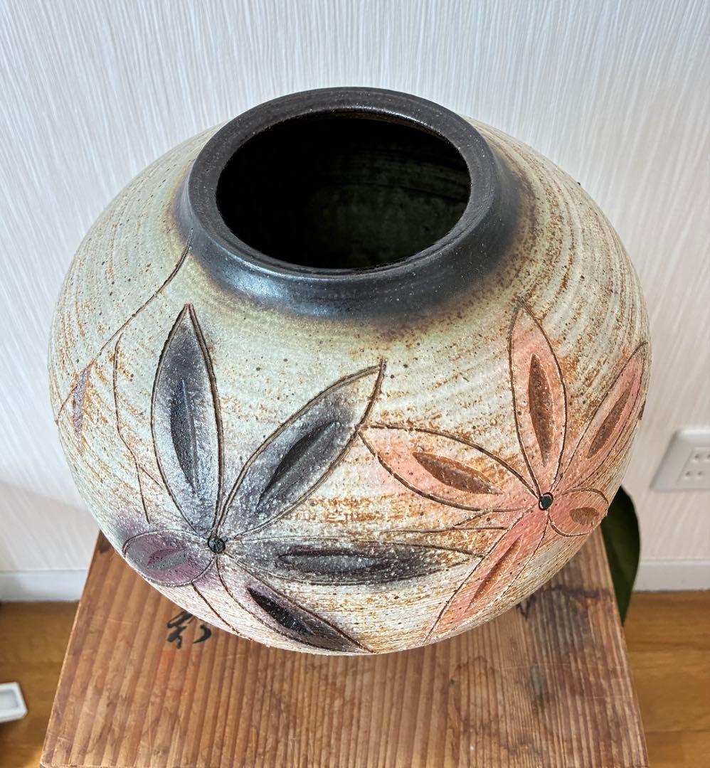 【新品・木箱付】信楽焼 花瓶 伝統工芸品 フラワーベース (23cm×18cm)