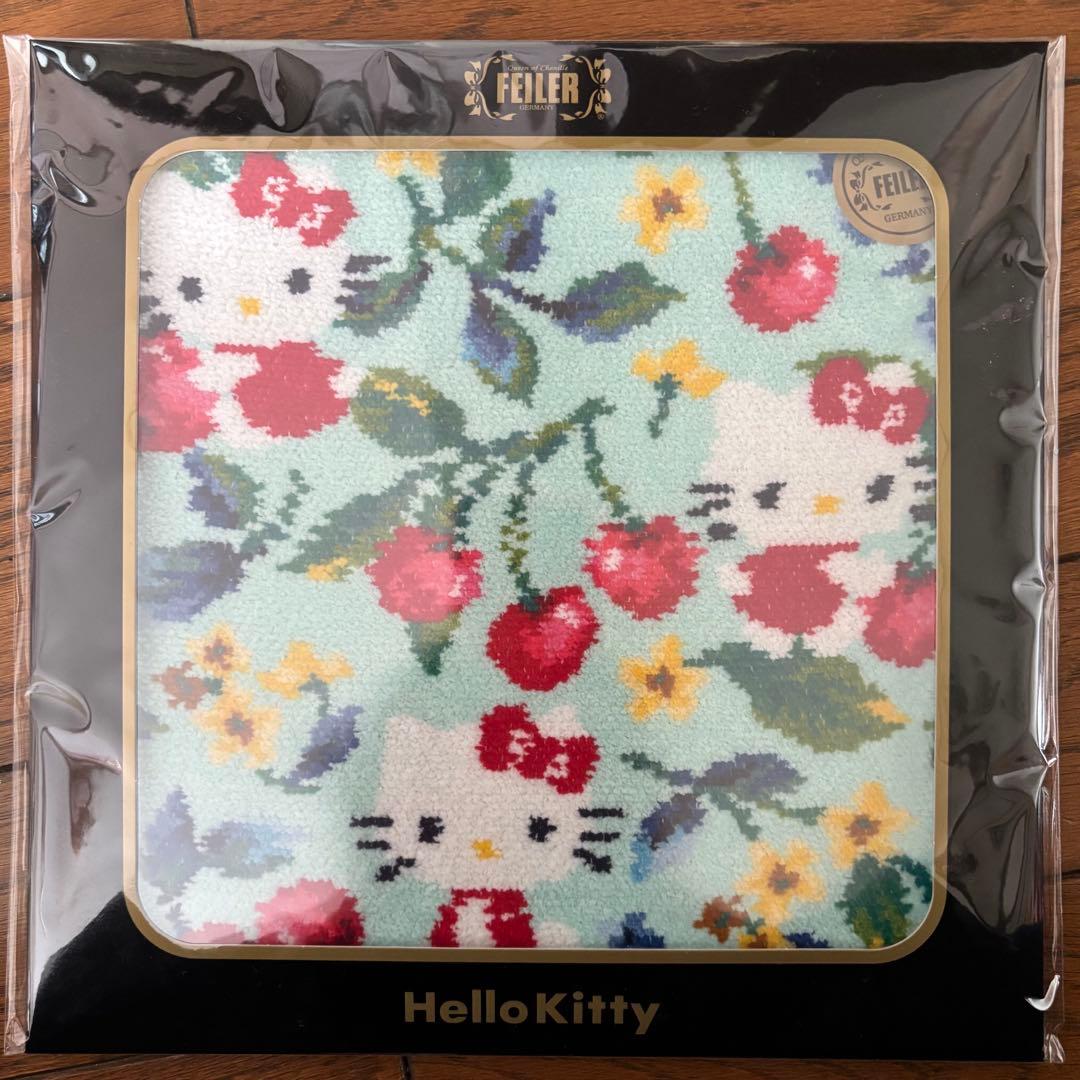 新品 フェイラー キティコラボ＊チェリー柄ハンカチ2枚セット ピンク 水色