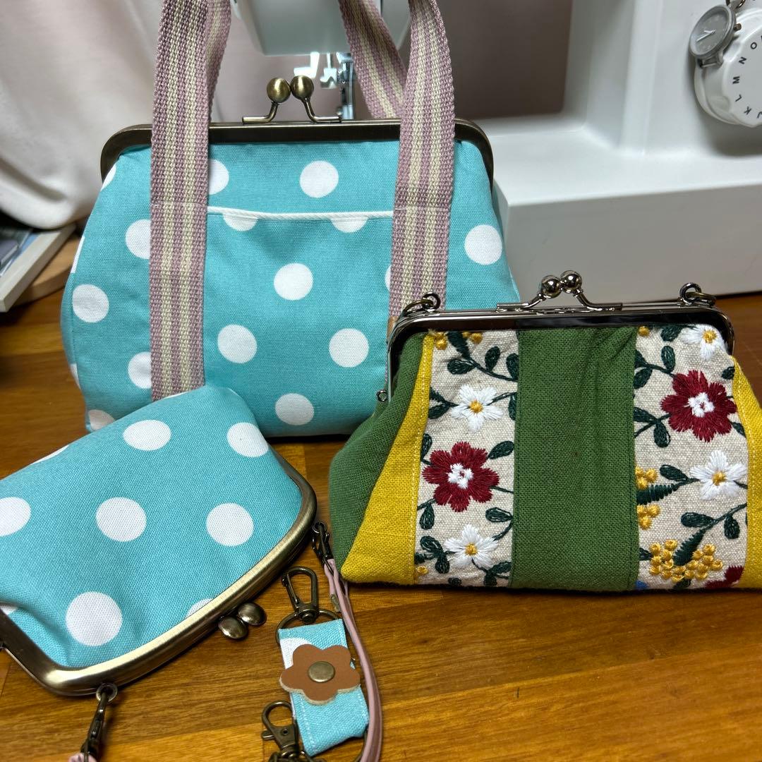 ハンドメイド　ガマ口ポーチバッグ