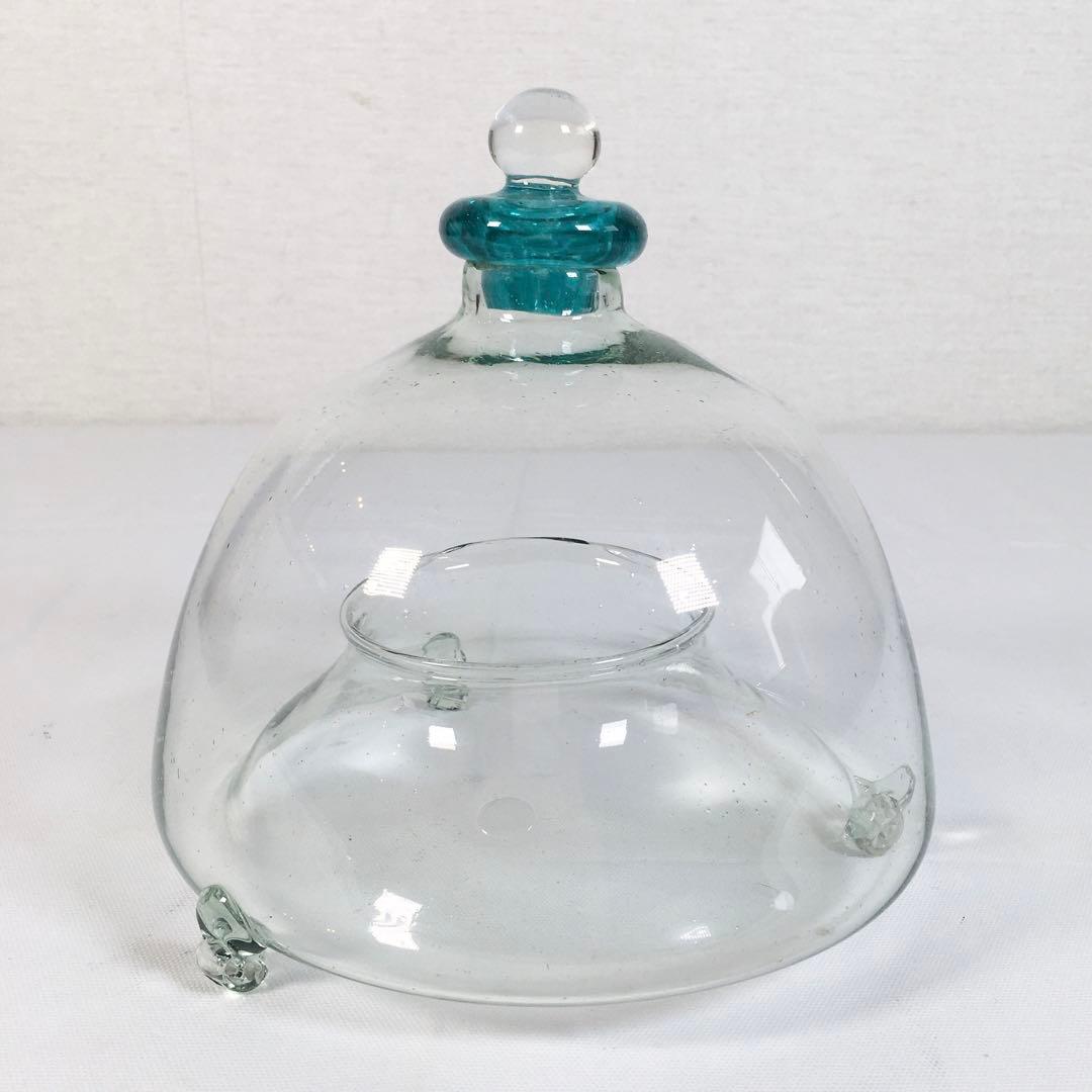 ★昭和レトロ ガラス製 ハエ取り器 ハエ取り瓶 蓋付 気泡ガラス 蠅取り瓶