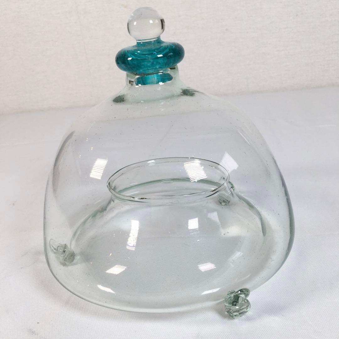 ★昭和レトロ ガラス製 ハエ取り器 ハエ取り瓶 蓋付 気泡ガラス 蠅取り瓶