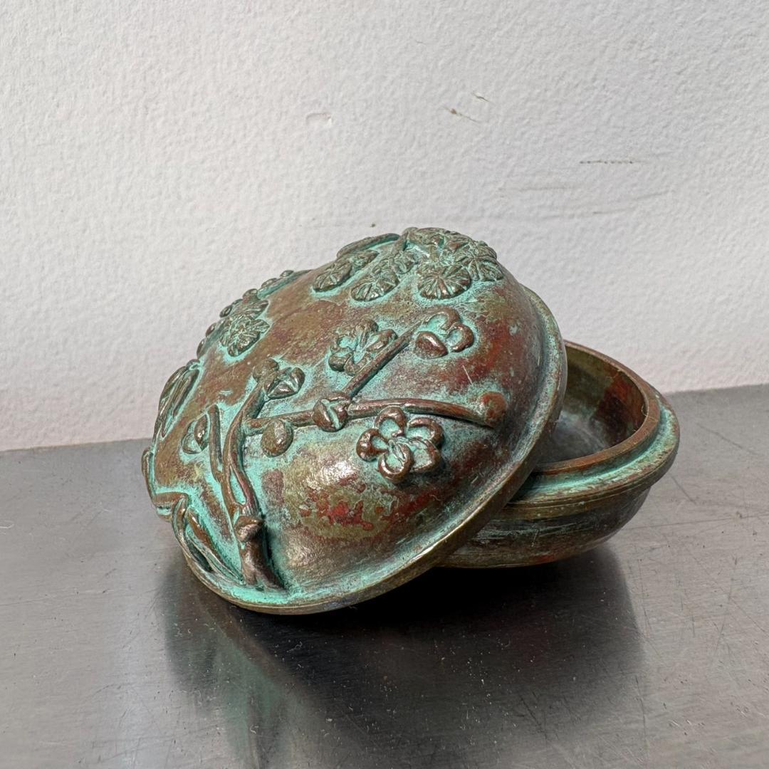 M●希少　高岡銅器　須賀月芳作　銅製香合　香炉　香立て　三友文