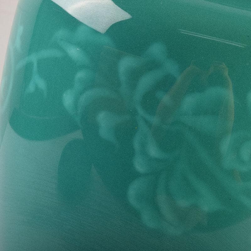 七宝焼　緑釉　花文　唐木台付　共箱　V　R9652H