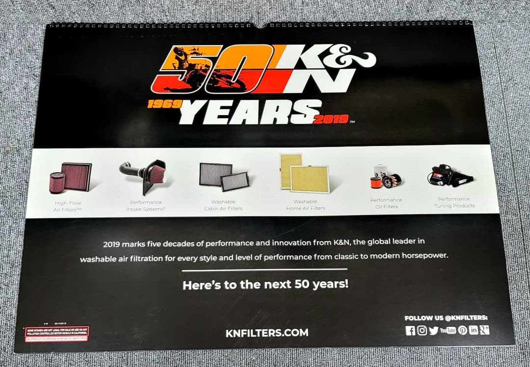 K&N　2019年　50周年　カレンダー　日本未発売！