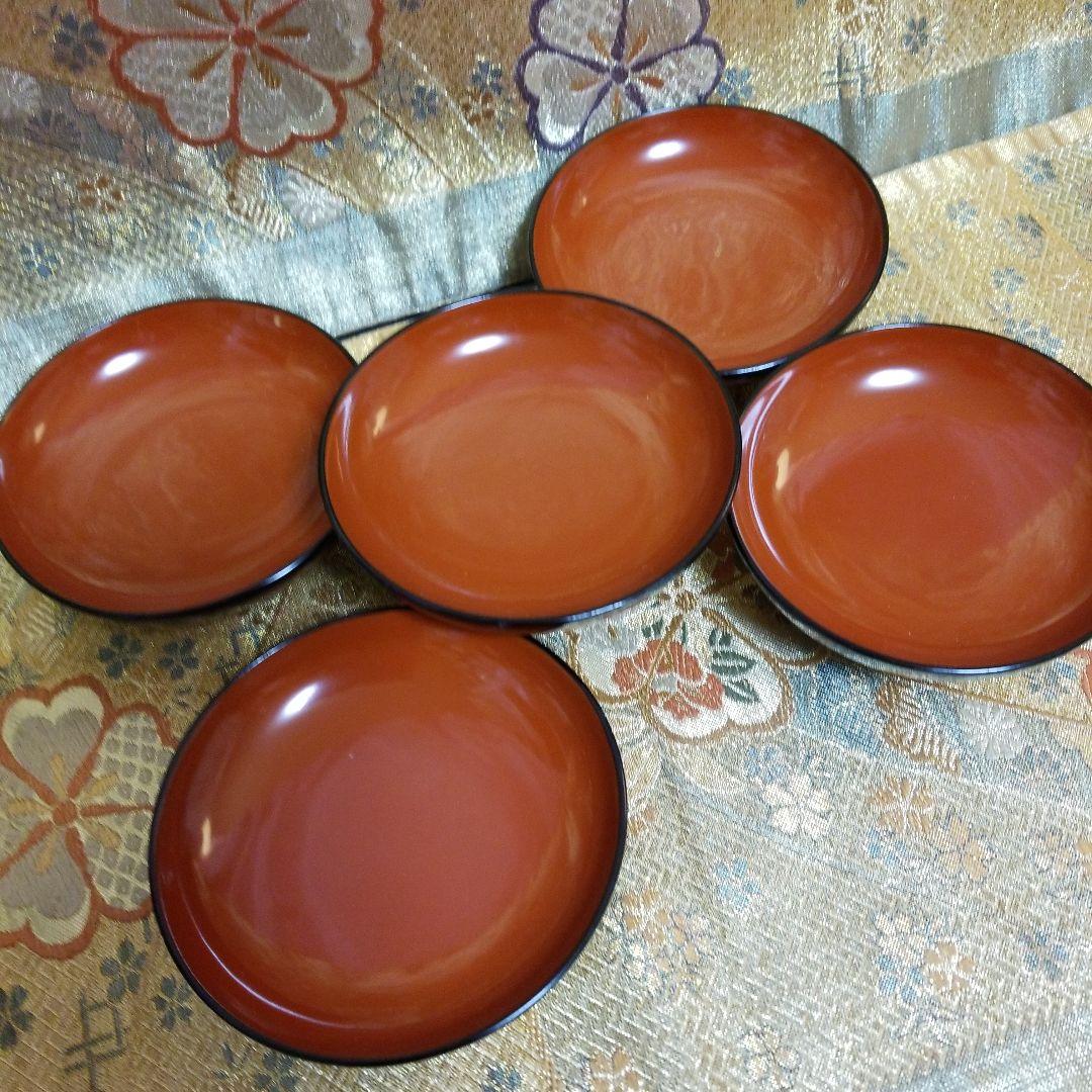 【未使用】　◆ 秀衡塗 ◆　岩手 翁知屋 　　　天然木　蓋付汁椀　煮物椀　5客揃