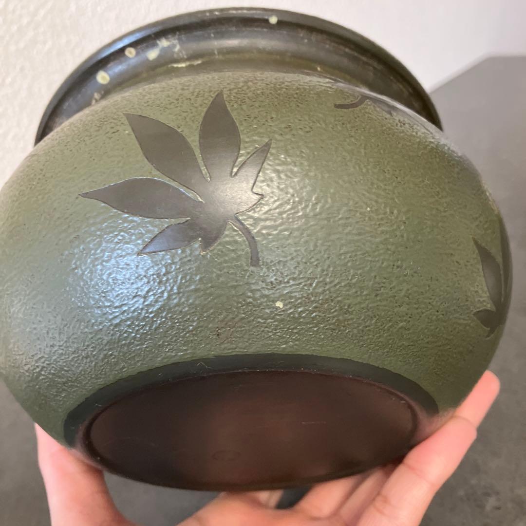 D-4 茶道具 唐銅 建水 楓紋 刻印あり 銅器 こぼし 茶器 伝統工芸 レトロ