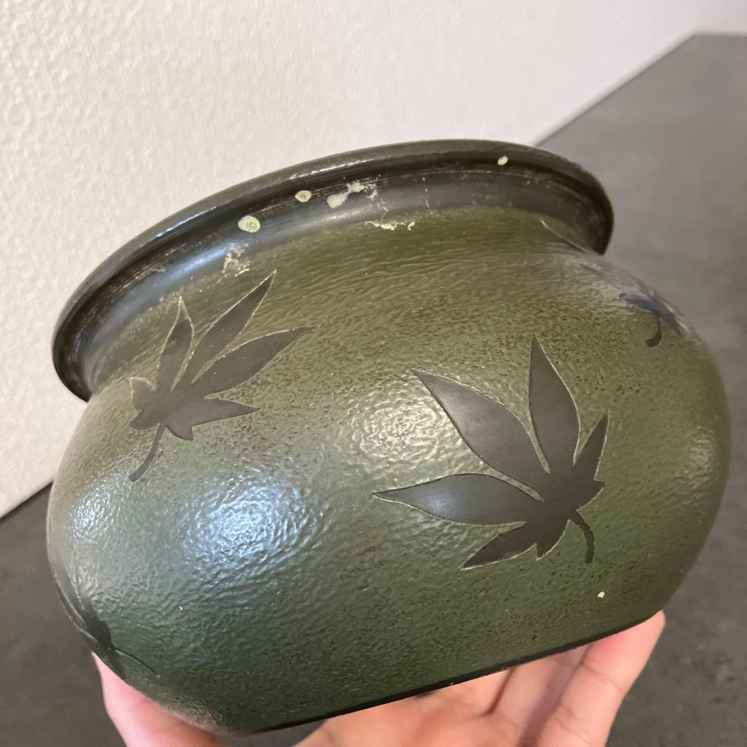 D-4 茶道具 唐銅 建水 楓紋 刻印あり 銅器 こぼし 茶器 伝統工芸 レトロ