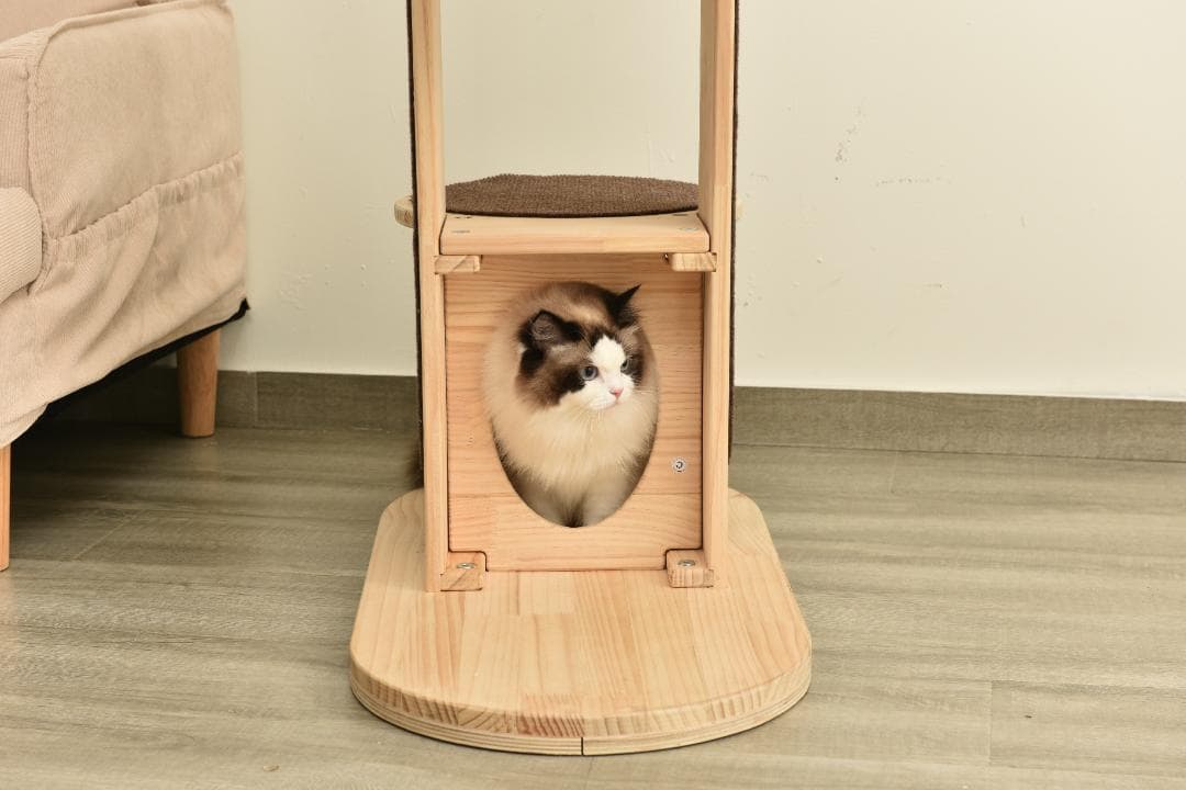 猫タワー 天然木製 宇宙船付き猫ハウス 麻紐爪とぎ 頑丈 おしゃれ 通気性抜群