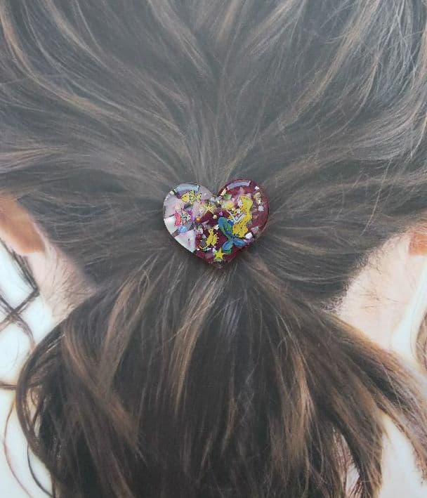 おとぎの国 マーメイドハートレジンヘアゴム ポニーフック変更可能。