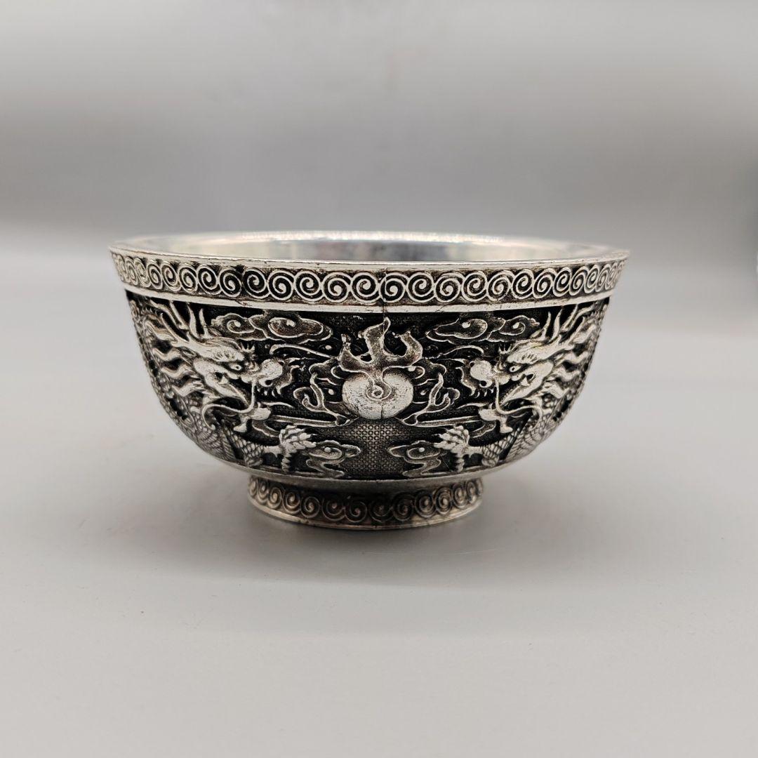 銅 細工 双龍戯珠銅碗 茶碗 装飾品 現代工芸品 美術品 置物