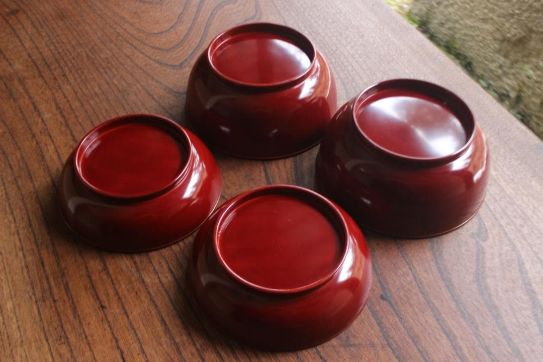 デッドストック！極上紅溜に優美な桐花蒔絵の映えるお椀2点（検輪島塗京塗煮物椀