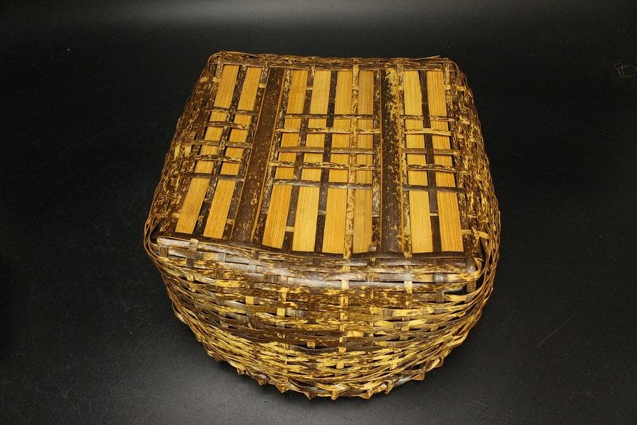 茶道具 虎竹 炭斗 竹網籠(ZE767)