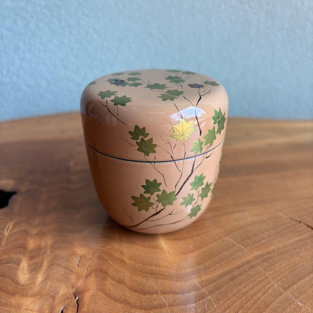 中出松峰作 「青楓」白塗 中棗 共箱 茶道具 （4.5）