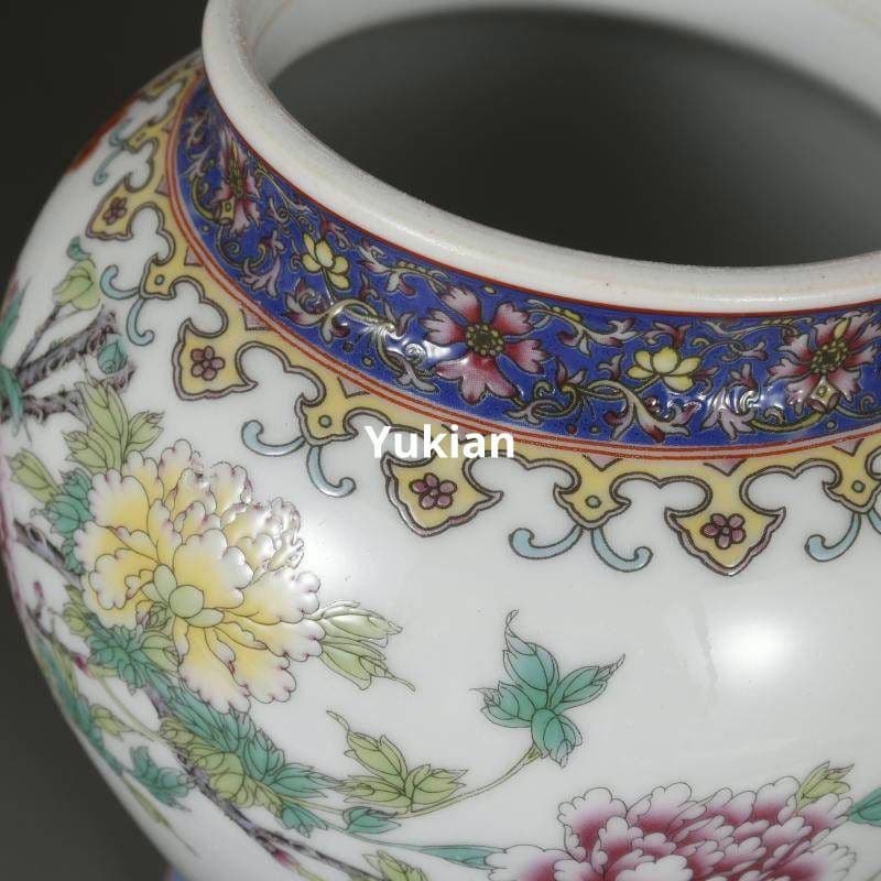 牡丹紋将軍缶 蓋缶 陶器 陶磁器 現代工芸品 美術品 装飾品 置物