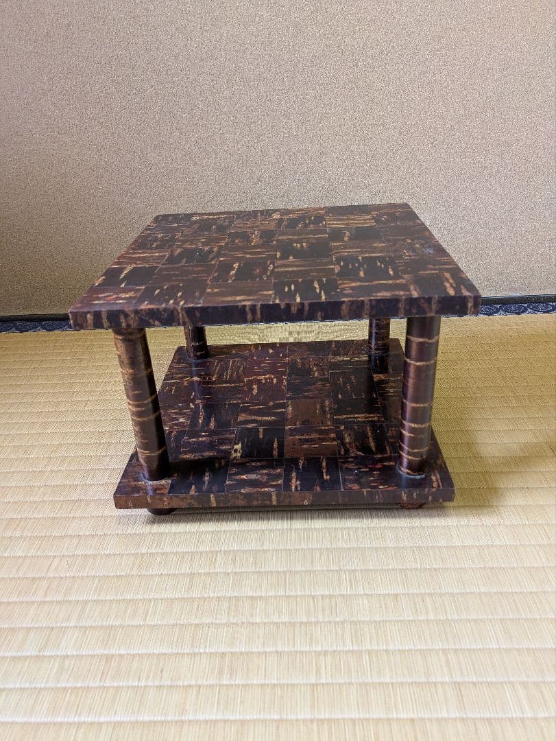 桜革細工　樺細工　市松模様　花台　飾り台　伝統工芸品