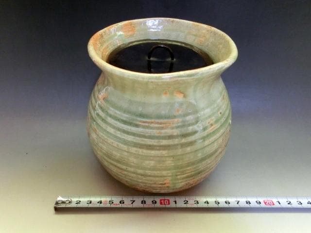 水指■伊賀焼き 袋形水さし 漆器の蓋 お茶道具 古美術 時代物 骨董品■