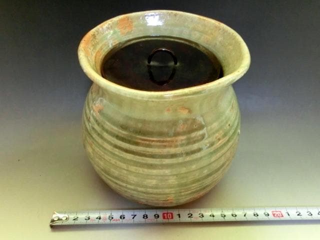 水指■伊賀焼き 袋形水さし 漆器の蓋 お茶道具 古美術 時代物 骨董品■