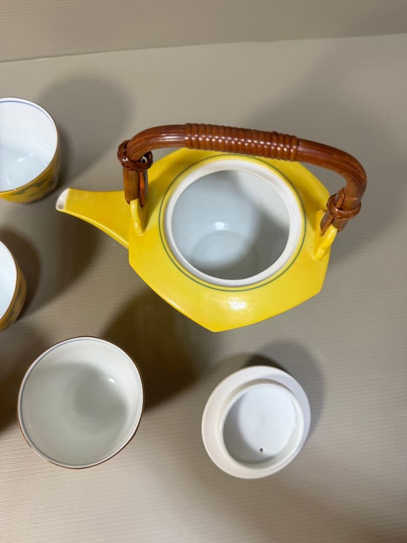 2261 平安橘吉　黄交趾　茶器セット　急須1客　湯呑5客