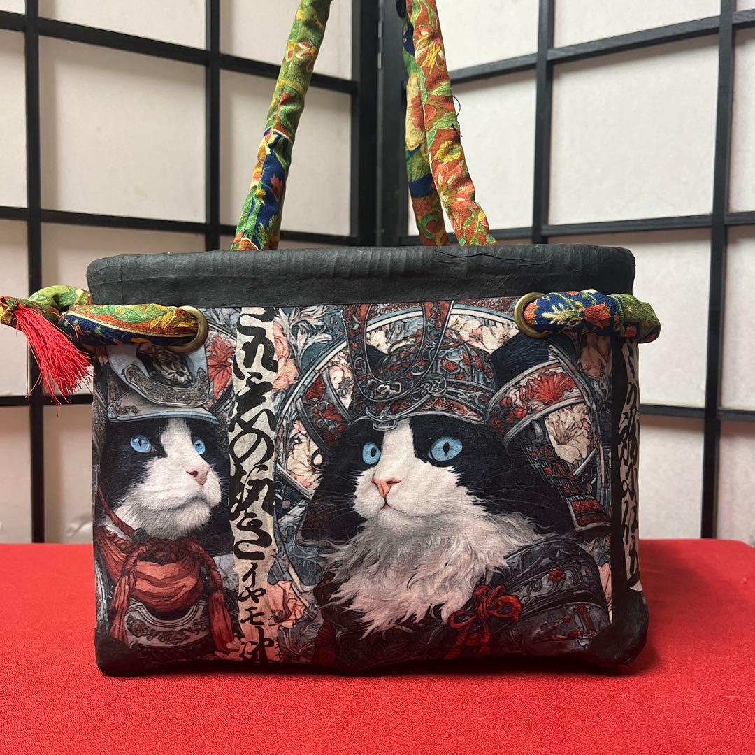 ロマネスクな猫将軍 一閑張り バッグ かごバッグ ハンドバッグ 猫 花柄