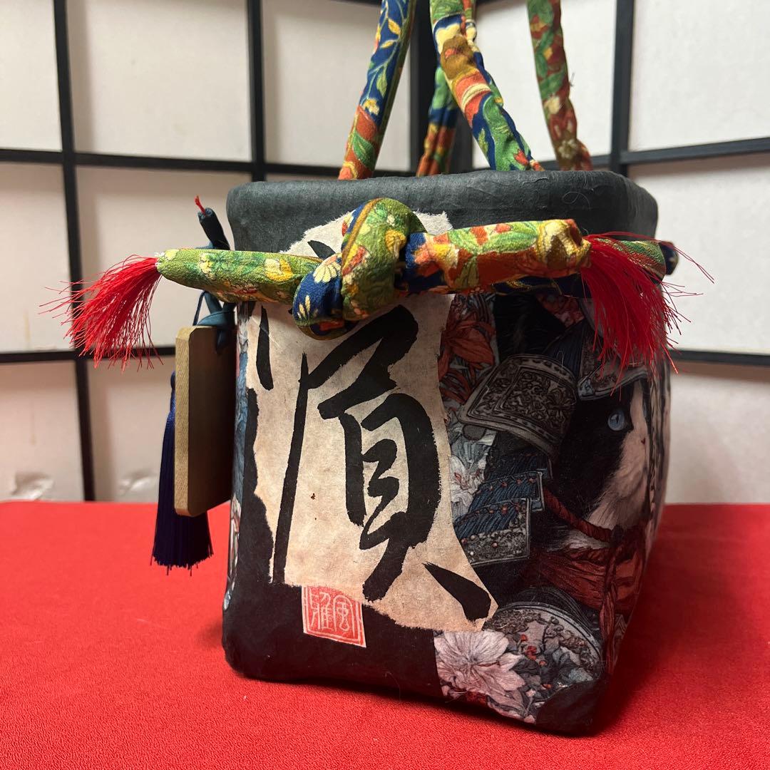 ロマネスクな猫将軍 一閑張り バッグ かごバッグ ハンドバッグ 猫 花柄