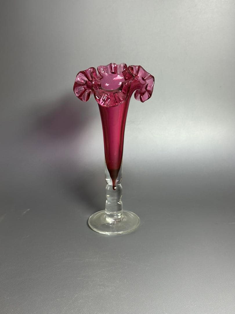 ガラス　花瓶　銅赤　フリル　花入れ　大正ロマン　美品