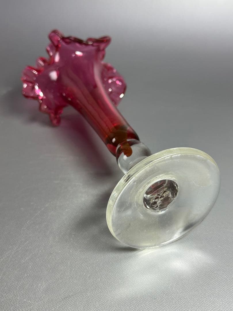 ガラス　花瓶　銅赤　フリル　花入れ　大正ロマン　美品