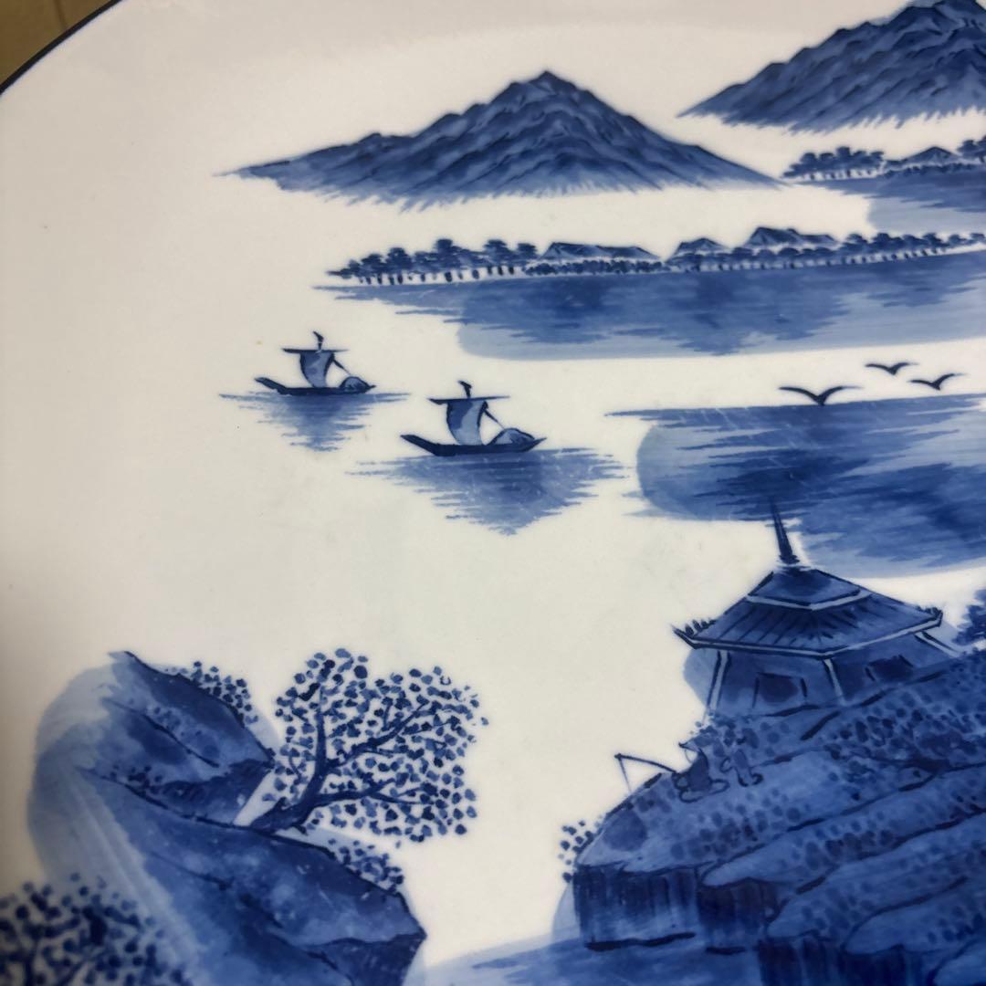 華山窯 大皿 2枚セット 約38cm 染付 山水図 飾り皿