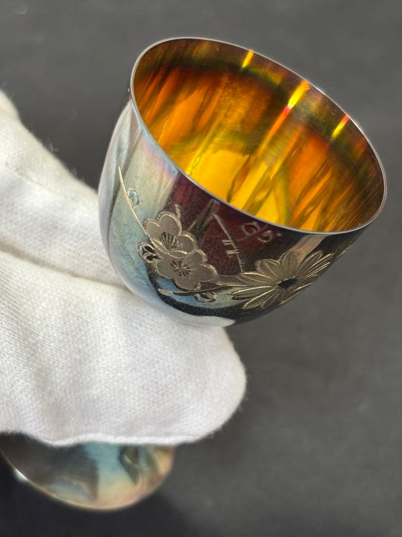 【純銀製】総重量59g！リキュールペアグラス！純銀刻印有り！箱付き、美品♪