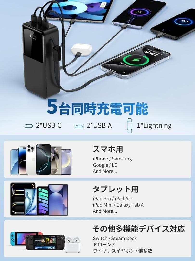 201 モバイルバッテリー 大容量 60000mAh 急速充電 5台同時充電