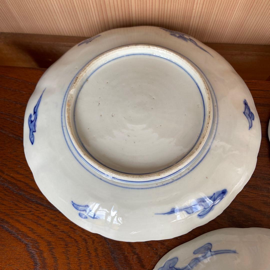 色絵古伊万里風景鳥の図中皿三客