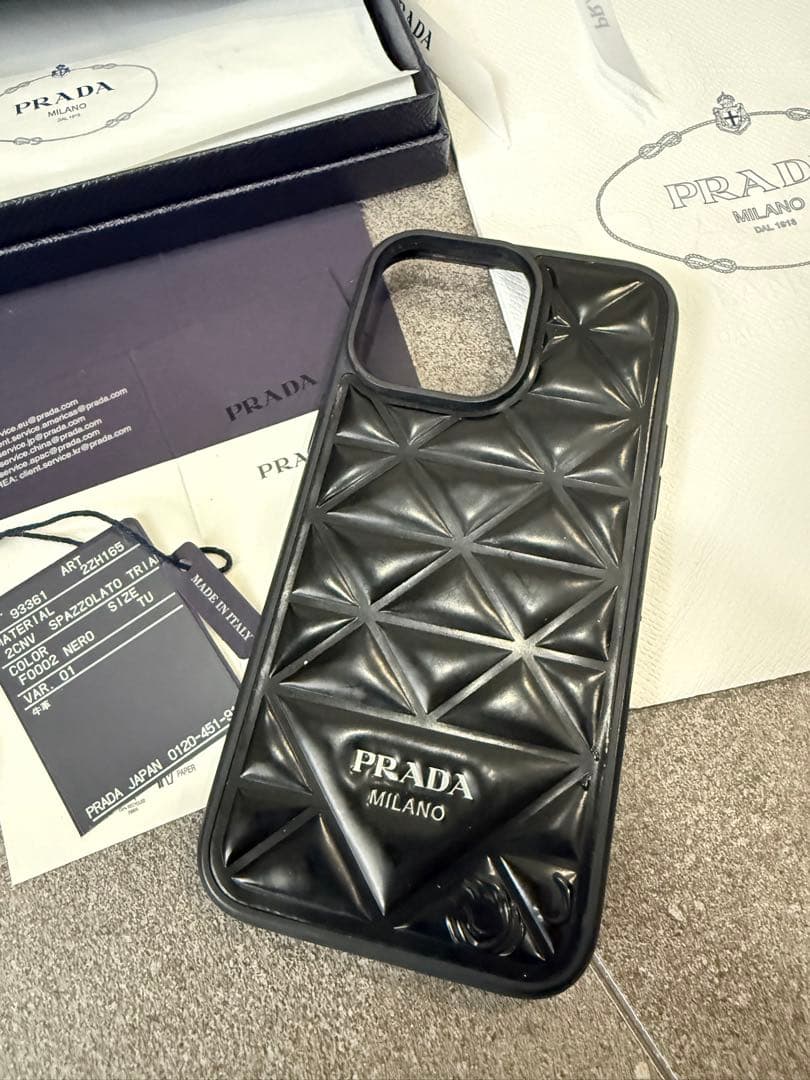 PRADA ブラック iPhone14 ProMax用ケース三角タグ