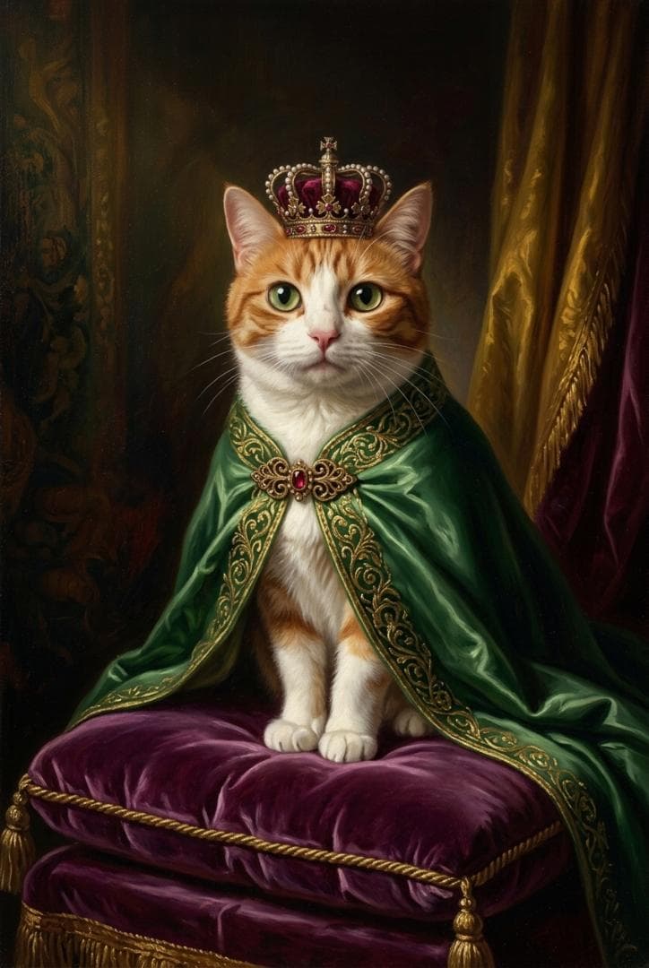 猫（マンチカン）のルネサンス風肖像画 油絵風アートA3額装インテリア壁掛け