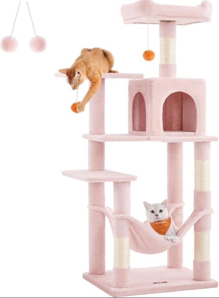 キャットタワー多頭飼い 爪とぎ高さ143CM ピンク161P
