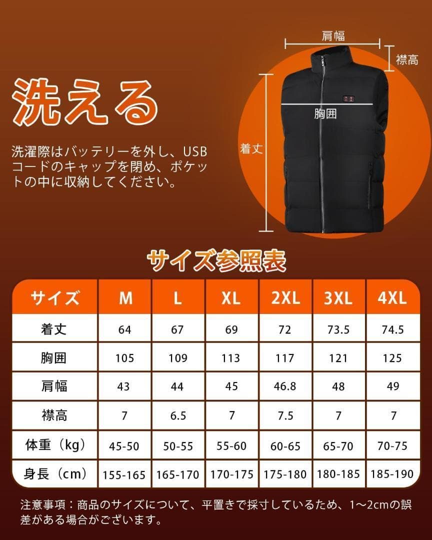 電熱ベスト 加熱ベスト 11箇所発熱 バッテリー付 3段階温度調整 SIZEXL