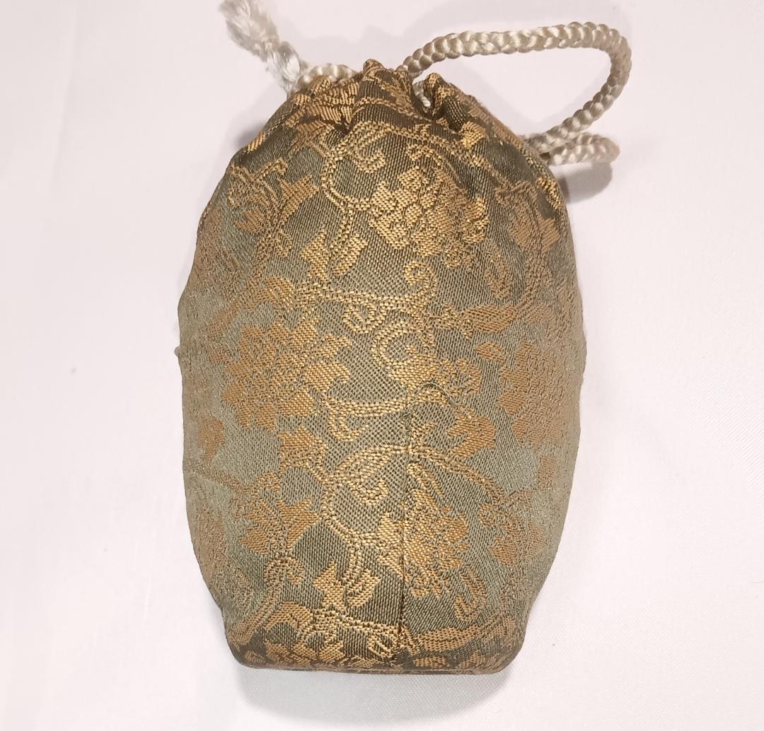 茶道具　備前焼茶入　木村陶峰作　備前桟切焼肩衝茶入　二重蔓牡丹唐草仕覆　美品！！